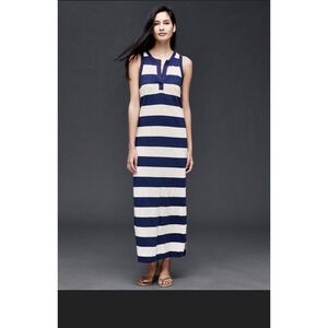 Gap Womens Slub Stripe Maxi Dress Sz L Preppy Nautical Beach Fisherman‎ Coastal